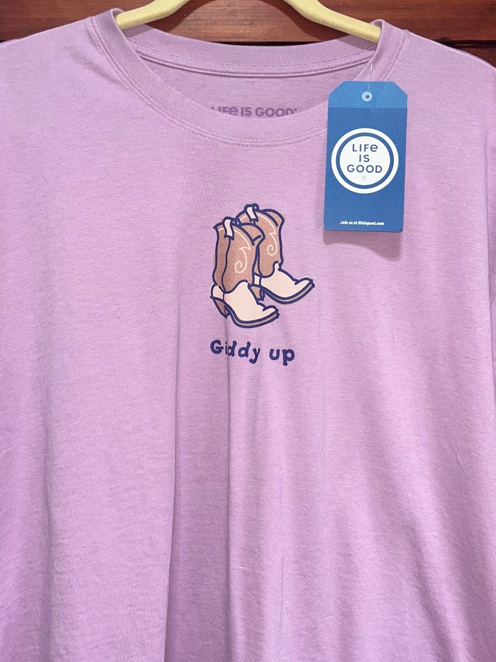 Brand New Life Is Good Lilac Crewneck Graphic Tee